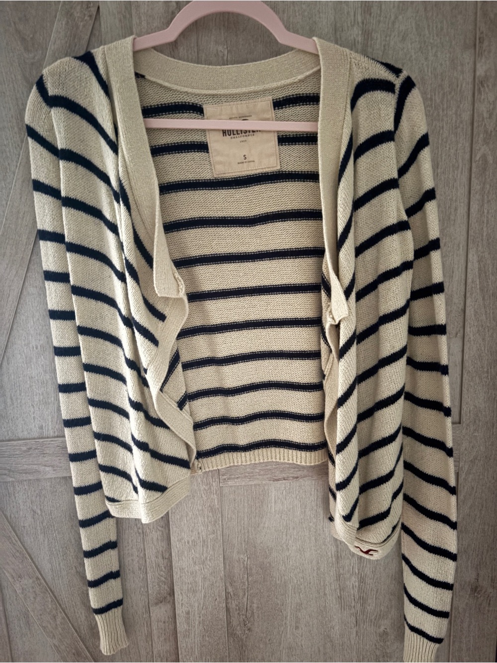 Hollister Cream & Navy Striped Draped Cardigan | Small